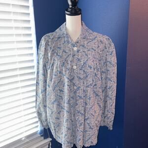 1940s Handmade Utility Blouse – Blue, White & Black Pattern